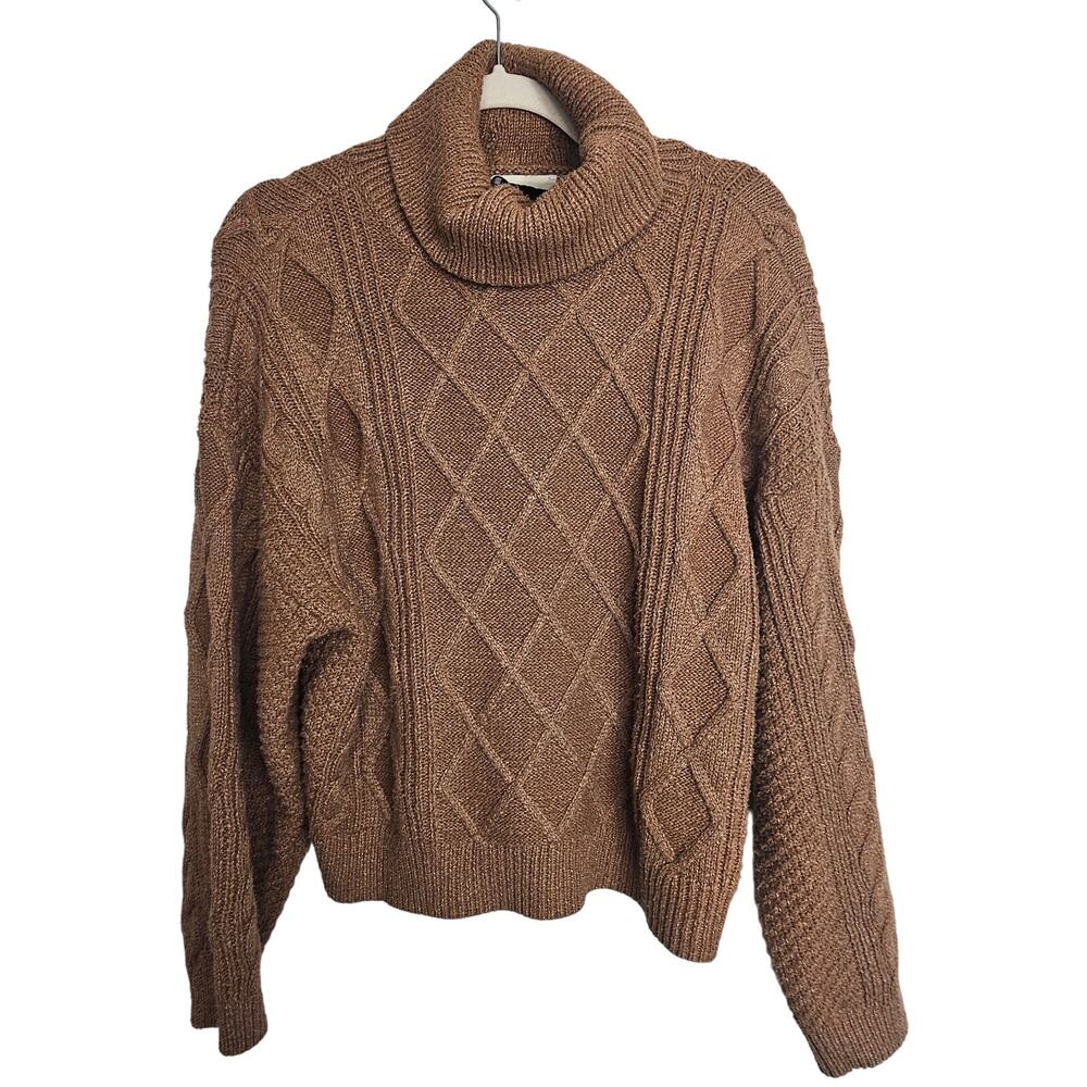 Elie Tahari Womens Cable Knit Fisherman Turtleneck Sweater Size M Cabincore Cozy